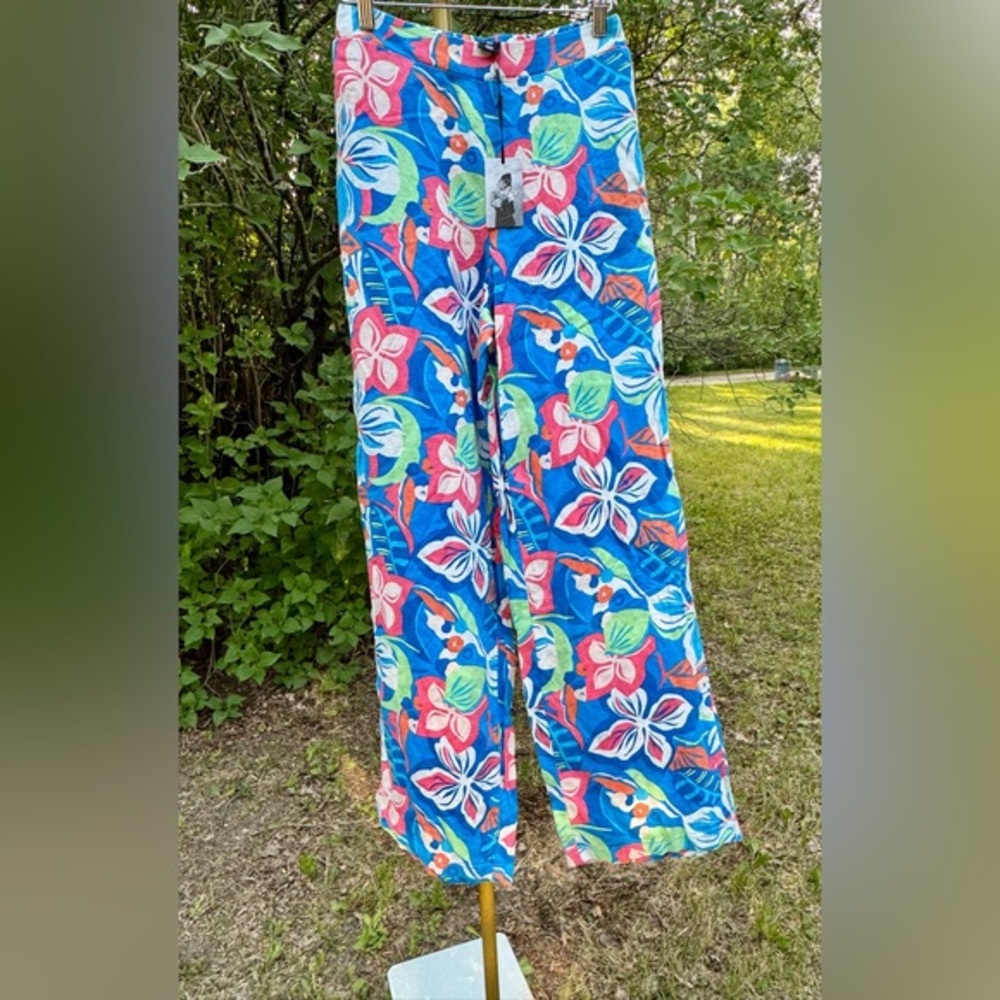 Linen Blend Floral Wide-Leg Pants Sz S